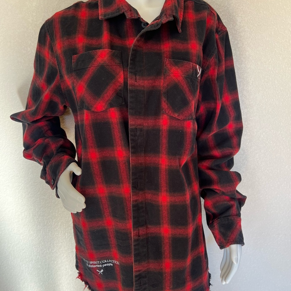 Distorted People Men’s Cotton Flannel Plaid Shirt Size XXL